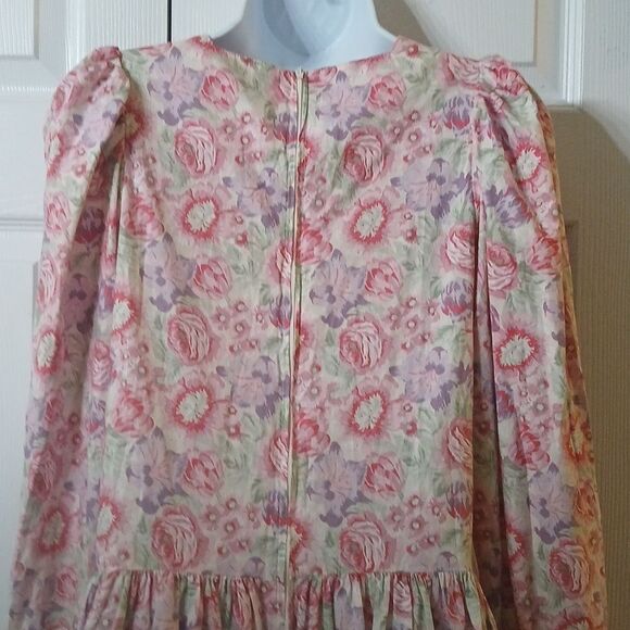 Laura Ashley Vintage 80s cotton blend floral dress pinks and purples Sz 14  NWOT - Picture 7 of 14